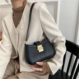 Totes Ladies Trendy Vintage Underarm Bag Solid Color PU Leather Shoulder Bags Fashion Simple Handbag Female Purse