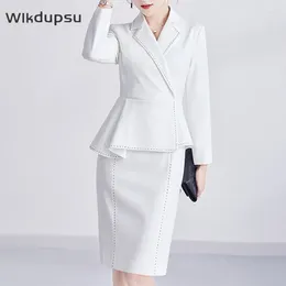 Work Dresses Long Sleeve Luxury Fashion Designer Blazer Style Office Lady Dress Spring Fall Elegant Women Pencil Bodycon Formal