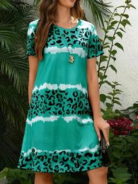Casual Dresses Women's Elegant Colour Matching Stripe Print Short Sleeve Dress Woman Clothing Large Size Evening Tops 2024