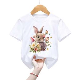 T-shirts Kids T-Shirts Easter Bunny Print Childrens Clothing Boys Girls Cartoon Flower Tops Vintage Animal Casual Fashion Kids T-Shirts Y240521