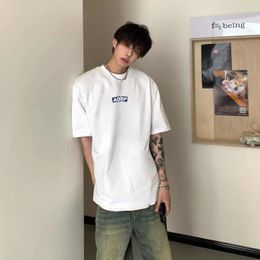 Cotton Korean trendy retro printed t-shirt for boys summer Y2K American style personality simple oversized T-shirt top 240510
