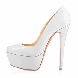 Dress Shoes New Women Pumps Extremely High Heels Shoes14cm Sexy Patent Leather Woman Wedding Party Shoes Platform Stiletto Red 817-9PA H240521 KA3K