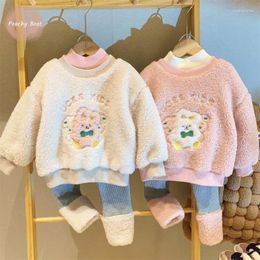 Clothing Sets Baby Girl Princess Clothes Set Sheeplike Pullover Leggings Winter Child Thick Suit Cartoon Fleece Jacket Warm 1-7Y