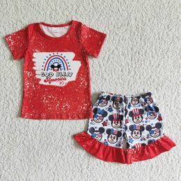 Wholesale Baby Girl Clothes Set July 4th Independence Day Boutique Girls Clothing Summer Outfits Cute cartoon Print Kids
