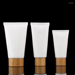 Storage Bottles 150G 150ML Natural Bamboo Wood Screw Lid White Plastic Cosmetic Squeeze Tube Black Empty Packaging Refillable