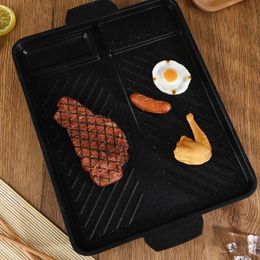 Korean-style Nonstick Smokeless Rectangular Grill Pan Baking Tray Barbecue Plate for Indoor Outdoor BBQ Portable Baking Tray 240518