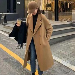 Women's Jackets Woolen Coat Buttons Closure Turn-Down Collar Side Pockets Double-breasted Windproof Women Overcoat Everyday Collocation