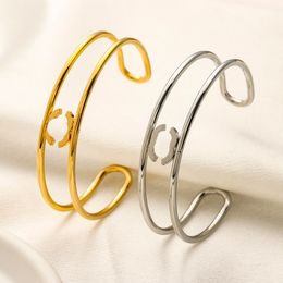 Luxury Brand Designers Letters Bracelets Bangle Bangles 18K Gold Plated Stainless Steel Double Letter Hollow out Wristband Cuff For Famous Women Jewelry Gifts
