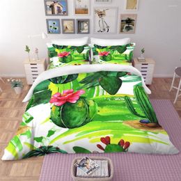 Bedding Sets Lovely Green Cactus Potted Printed Set With Microfiber Duvet Cover Pillow For Home Decoration