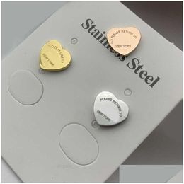 Stud Gold Heart Earring Women Couple Flannel Bag Stainless Steel 10Mm Thick Piercing Jewelry Gifts Woman Accessories Wholesale Drop D Otonq