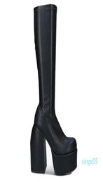 Punk -Stil Herbst Winterstiefel Elastizität Mikrofaser Schuhe Frau Knöchelstiefel High Heels Schwarz dicke Plattform Langknie High Stiefel 5443532