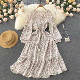 Casual Dresses 2024 Early Spring French Retro V-neck Floral Dress Women's Design Sense Of Minority Loose Large Swing Long