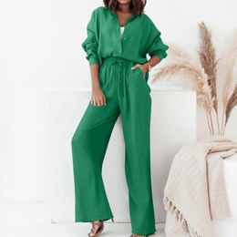 Women's Two Piece Pants Elegant Set For Women Office Loose Shirt Wide Leg Casual Summer Outfits Pant Sets Streetwear 2024