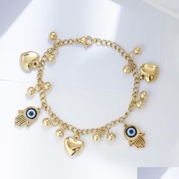 Charm Bracelets Fashion Jewelry Evil Eye Fatima Palm Stainless Steel Bracelet Heart Blue Eyes Charms Chain Drop Delivery Dhgarden Dhc2Q