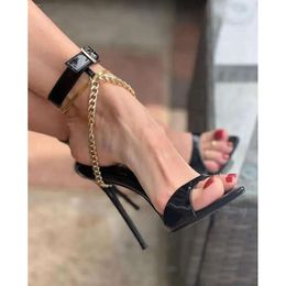 Sandali sottili con caviglia a cinghia a cinghia di punta di piedi 2024 Fashion Women Sexy Stiletto Tacco Sum E56