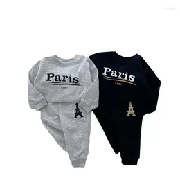 Clothing Sets Autumn Unisex Kids Sports Casual Set Baby Boys Girls Trendy Round Neck Letter Print Long Sleeved Top Pants Children's Outfits