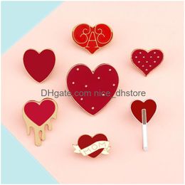 Pins Brooches Women Fashion Red Heart Lover Enamel Pin Denim Jackets Bags Lapel Cartoons Badge For Men Friend Jewellery Gift Drop Deliv Ot308