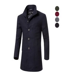 Men Winter Long Coat 2018 New Fashion Trench Coats Mens Overcoat Single Breasted Slim Fit Wool Trench Coat 3XL9157590