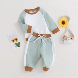 Clothing Sets Toddler Born Baby Boys Long Sleeve Clothes Fall Outfits Contrast Colour Crew Neck Sweatshirts Tops And Pants 2Pcs