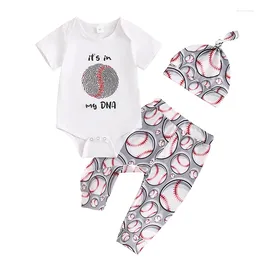 Clothing Sets Summer Infant Baby Boy Outfit Letter Print Short Sleeve Bodysuit Baseball Elastic Waist Pants Hat Clothes Set