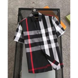 High Quality Designer Casual Shirt Burbereys Mens Camisas De Hombre Fashion Geometric Check Print Short Sleeved Lapel Business Versatile M-3Xl 8F