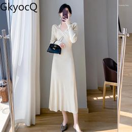 Casual Dresses GkyocQ Korean Fashion Women Knitted Dress 2024 Fall And Winter Bottoming Knitting Midi Cross Halter Waist Slim