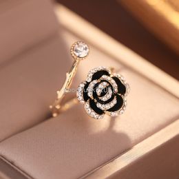 Design Sense Exquisite Black Rose Flower Ring 2024 New Jewellery Party Ring Luxury Accessories For Women's Gift