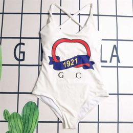 summer fashion women swimsuit designer bikini swimsuits letter graphic print sexy slim halter one piece swimwear