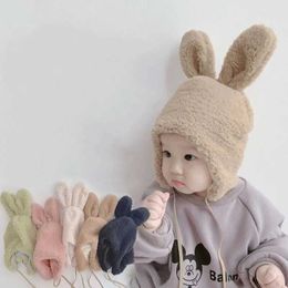 Caps Hats Winter Cute Cartoon Rabbit Ear Hat Childrens Warm Baby Solid Colour d240521