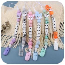 Pacifier Holders Clips# INS baby pacifier clip personalized name candy color silicone cute cat dummy clip chain teeth toy accessories d240521