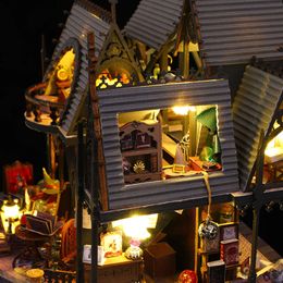 Wooden Miniature Dollhouse DIY Small Kit 3D Puzzle Building With LED Lights Assembled Doll Houses Home Toys For Birthday Gifts