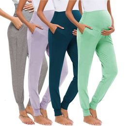 Spring Maternity Women's Casual Pants Premama Solid High Waist Strechy Lounge Trousers For Pregnant Women Joggers With Pockets L2405