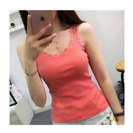 Women's Tanks Camis Solid Colour top summer sleeveless womens tank top lace top lined lace tank top loose fitting underwear womens clothing tank top d240521