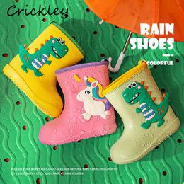 Cartoon Cute Dinosaur Children Shoes for Boys Girls Waterproof EVA Rubber Non Slip Toddler Kids Rain Boots L2405