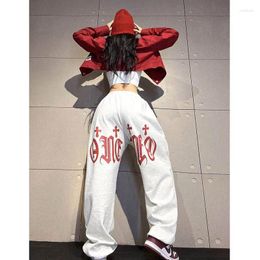 Women's Pants Women Hip-hop Sporty Casual Jazz Grey Printing Drawstring High Street Trousers Korean Fashion Streetwear Clothing