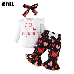 Clothing Sets Baby Girls 1st Party Set Long Sleeve Bodysuit With Heart Print Bell Bottoms Flared Pants And Headband Valentines Day