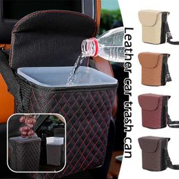 Car Organiser 2-size waterproof PU leather car trash can car accessories suspension car Organiser box with built-in detachable plastic bucket T240521