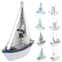 Model Set Vintage Mediterranean style sailboat model ocean sailboat decoration wooden sailboat decoration S2452196