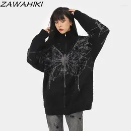 Women's Sweaters Fall American Retro Butterfly Knitted Loose Cardigan Tops Zipper Lovers Korean Fashion All Match Streetwear Sweater Women