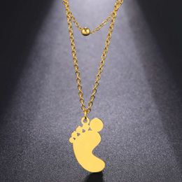 Lovely Baby Footprint Pendant Necklace Stainless Steel Child Kids Foot No Fade Neck Chain Women Jewellery Mother S Day Gift