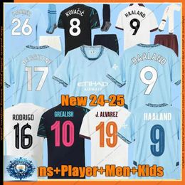 23 24 25 Haaland Fans Player Version Mens Kids Football Kits Sets Mans Cities Home Away Third Away Man City Soccer Jerseys De Bruyne Bernardo