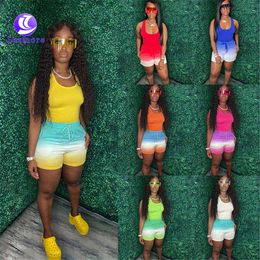 Fashionable Gradient Color Leisure Wear Ladies 2 Piece Outfits Casual Tank Top And Shorts Womens Summer Short Sets