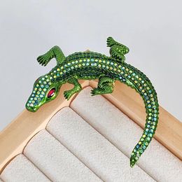 Brooches Big Crocodile Rhinestone Brooch Vintage Animal Pins Gift For Women Crystal Alligator Metal Broach Jewelry 3 Colors