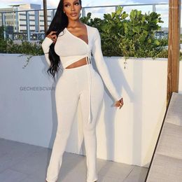 Women's Two Piece Pants Sexy Trendy 2 Set Women Club Wear Party Birthday Outfits Drawstring Ruched Crop Top And Sporty Fitness Matching Sets