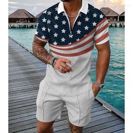 Men's Tracksuits 2024 Summer Fashion Print Lapel Short-Sleeved Polo Shirt And Shorts Two-Piece Set