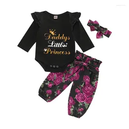 Clothing Sets 3Pcs Baby Girl Fall Outfits Long Sleeve Ruffle Romper Floral Pants Headband Set