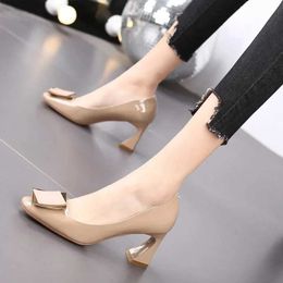 Dress Shoes Women Pointed Toe Chunky Platform Pumps Single Shoes Spring Autumn High Heels Woman Buckle Thick Heeled Party Shoes H240521