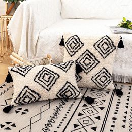 Pillow Black Beige Tufted Covers Tassels Home Decor Embroidery Cover 45x45/30x50cm Geometric Sofa Couch Bedroom