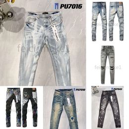 Designer jeans mens purples women stacked long pants Ripped High Street Jeans Retro Paint Spot Patch Hole Denim Streetwear silm Feet Mi s