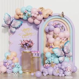 113pcs Gradient Pink Butterfly Balloon Arch Wreath Kit Macaron Purple Butterfly Theme Baby Shower Wedding Birthday Party Decor 240520